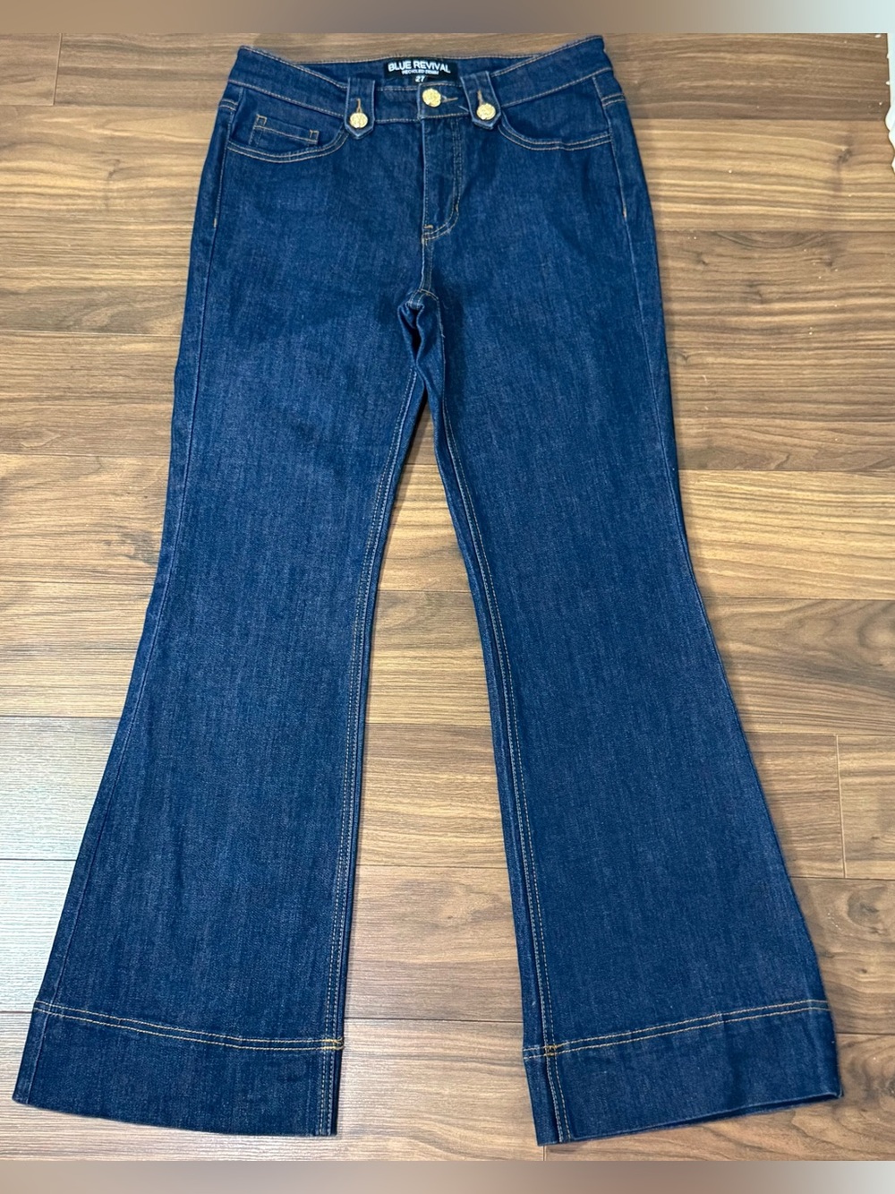BLUE REVIVAL Women's RECYCLED DENIM FLARE WIDE LEG JEANS Size 27 y2k